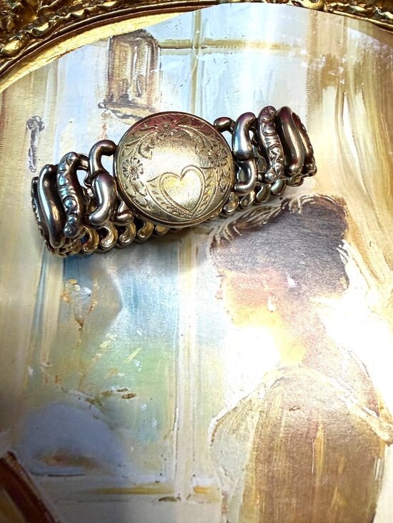 American Queen Pittman Keeler Sterling Base Expandable Link Sweetheart Bracelet - Picture 1 of 5